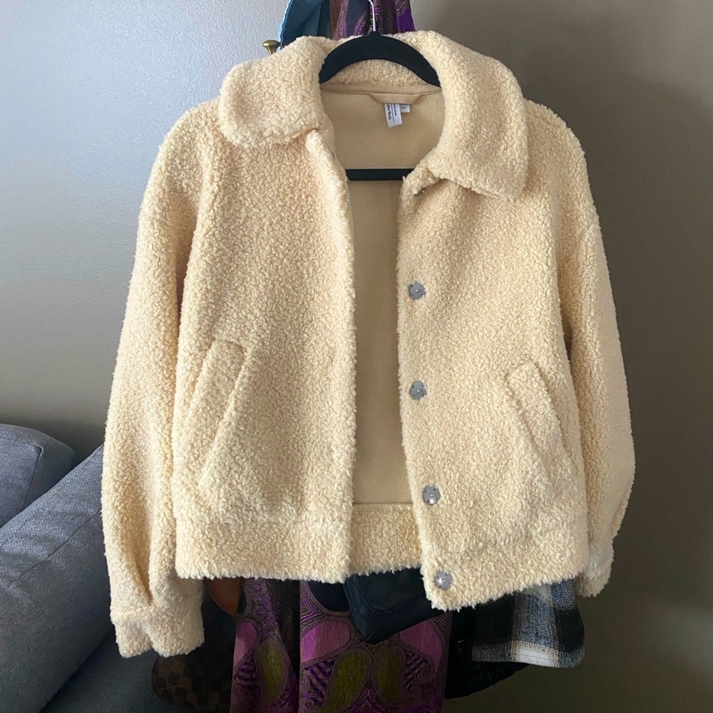 Off white furry bomber jacket